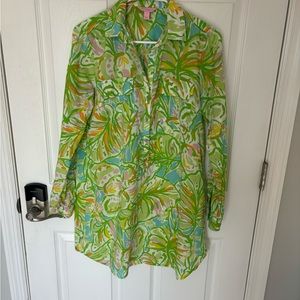 Lily Pulitzer Tropical Fun Long Sleeve Shirt Dress Small Easter Spring Summer